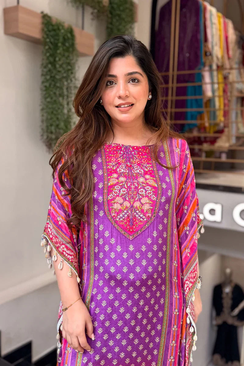 Purple Pure Banana Silk Kaftan Straight Set