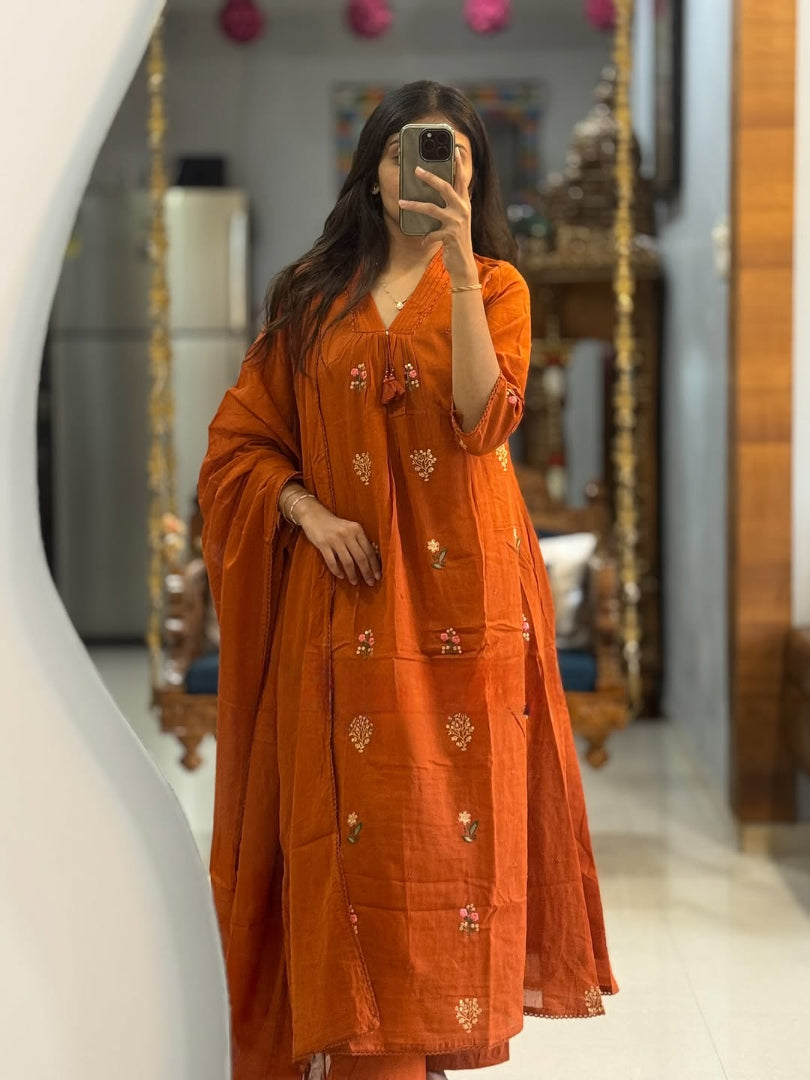 Mul Cotton Ethnic Ensemble with Fine Embroidered Detailing