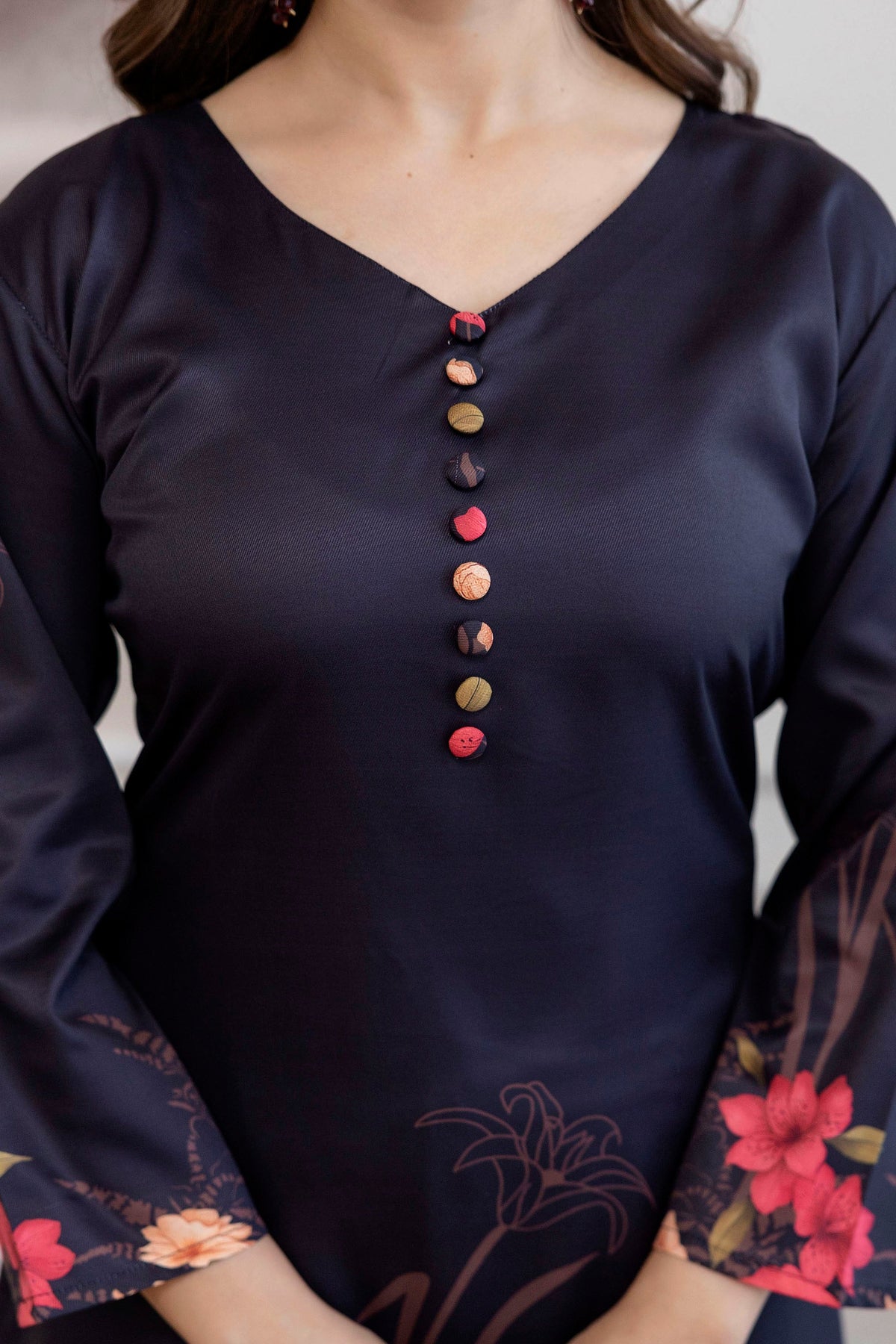 Black Floral Printed Straight Kurta Set