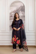 Black Floral Printed Straight Kurta Set