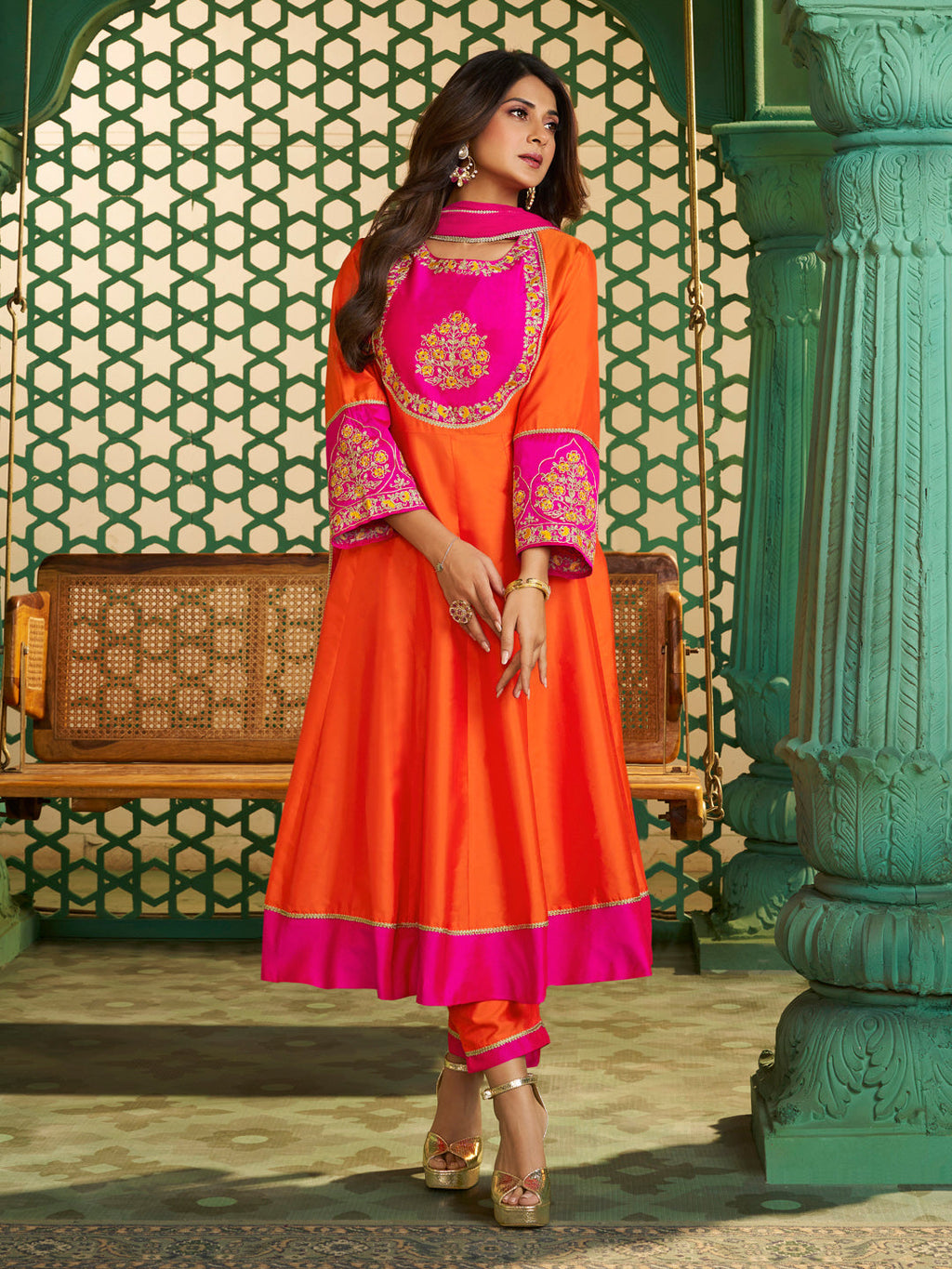 Embroidered Chanderi Cotton Ethnic Suit Ensemble