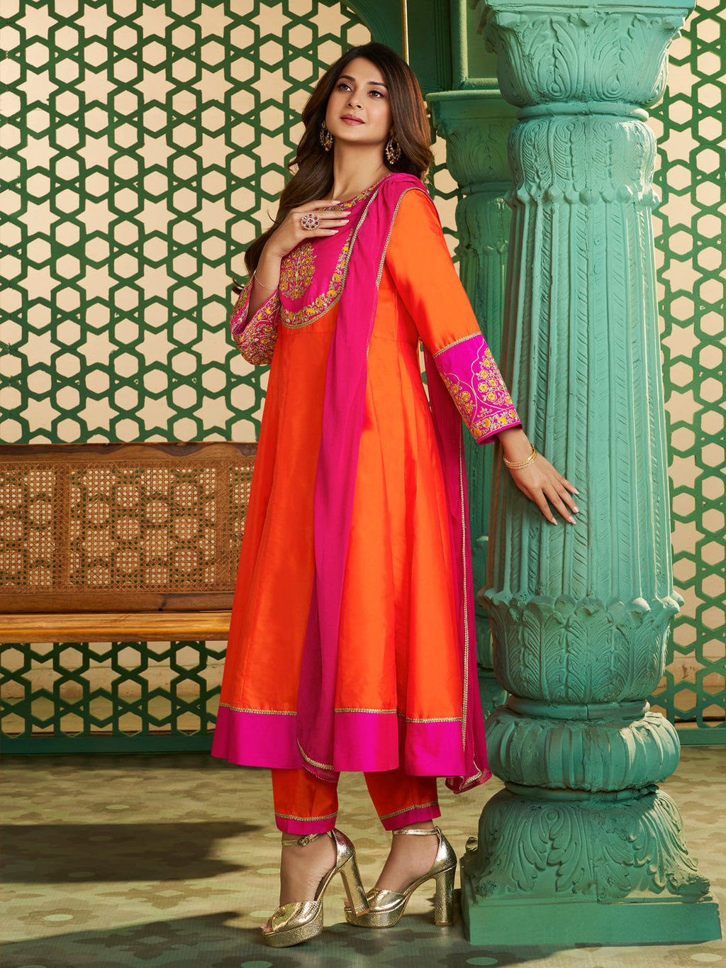 Embroidered Chanderi Cotton Ethnic Suit Ensemble