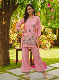 Peach Embroidered Viscose Kurta Palazzo Set