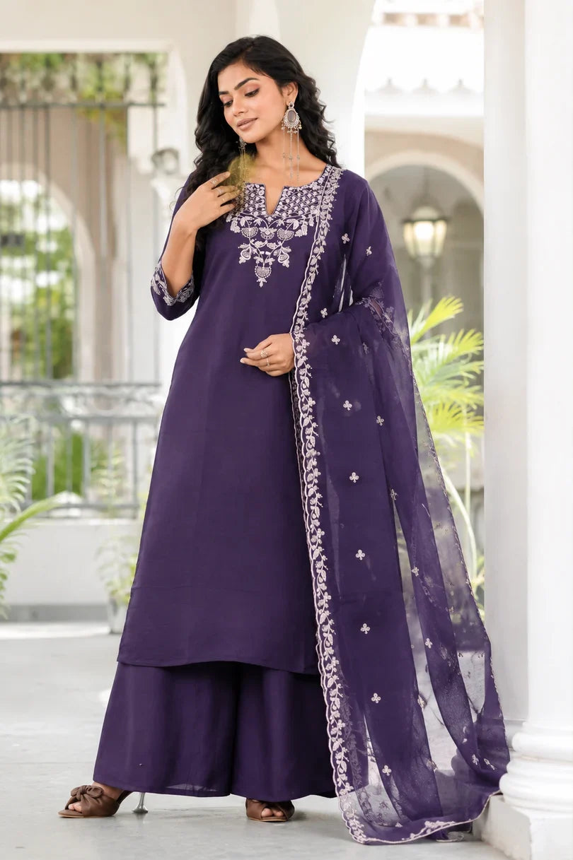 Regal Purple Embroidered Ethnic Suit Set