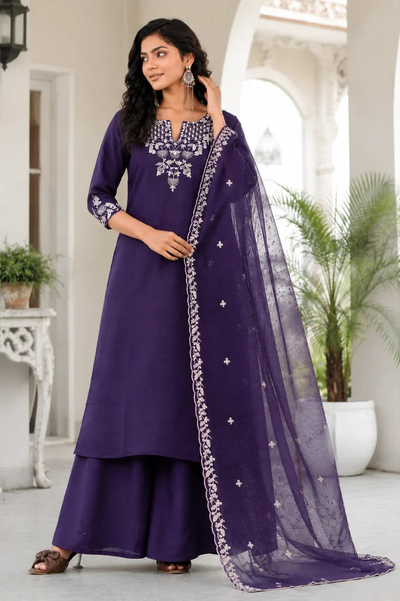 Regal Purple Embroidered Ethnic Suit Set