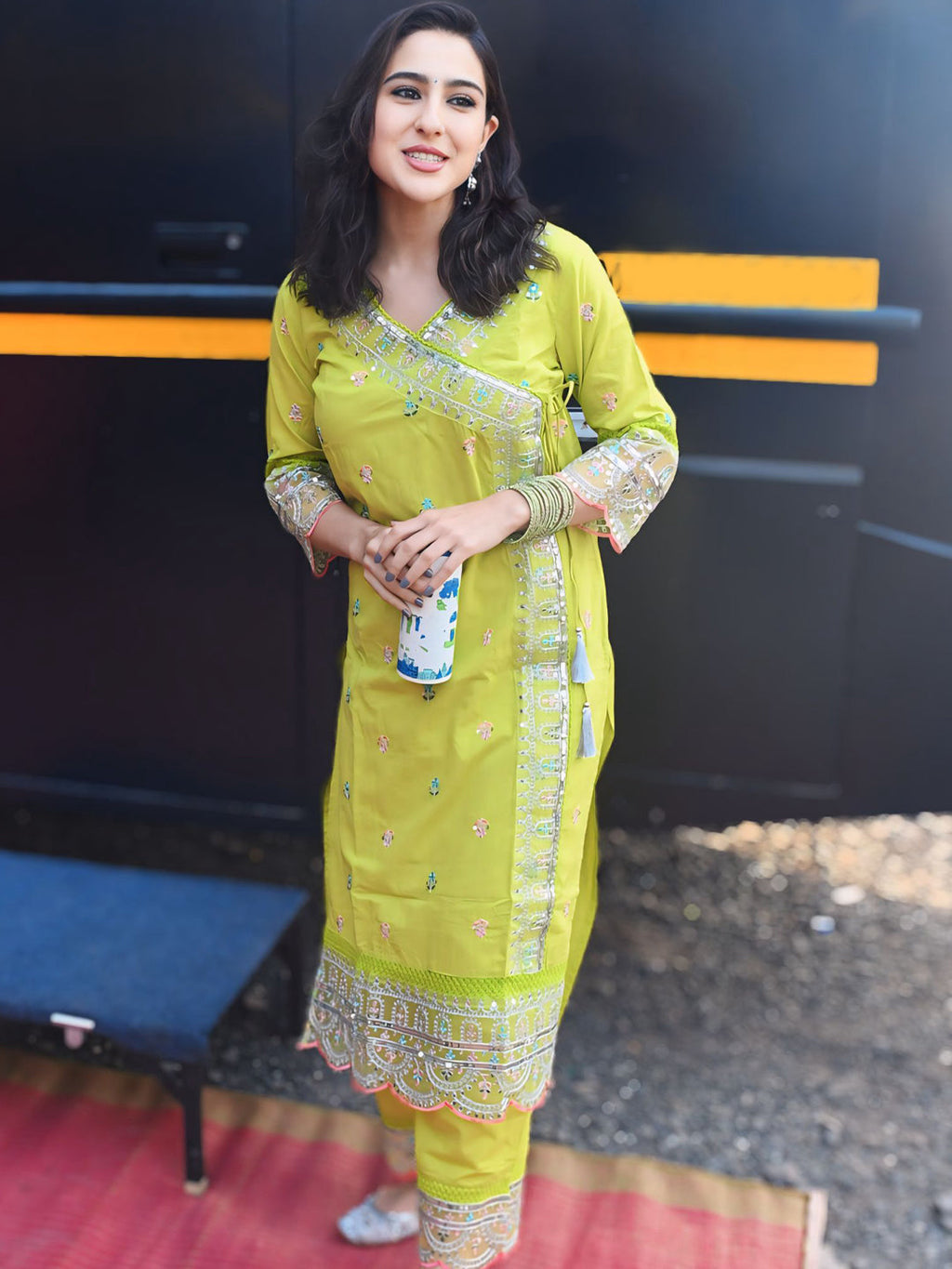 Lemon Yellow Glow Chanderi Straight  Set