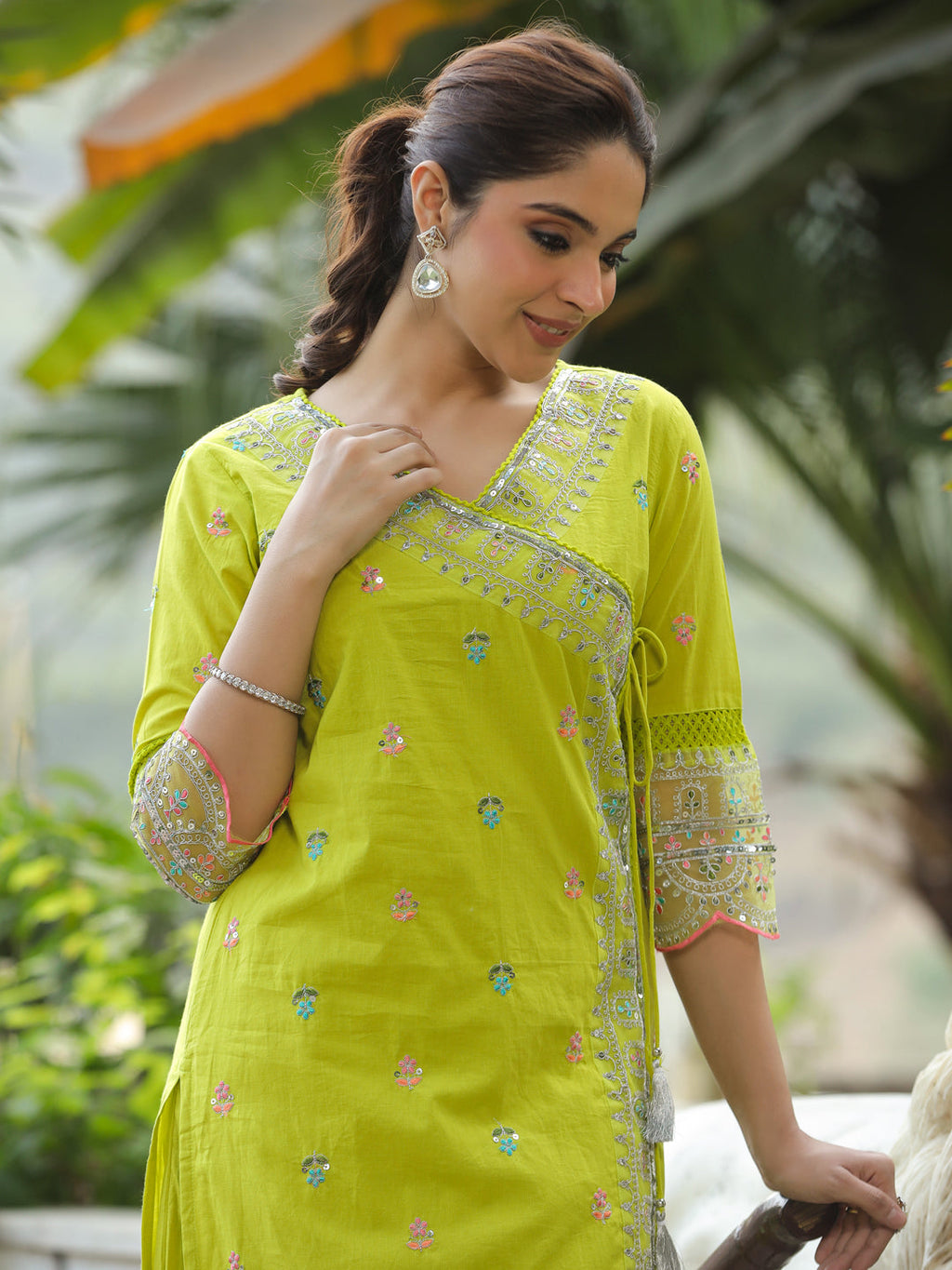 Lemon Yellow Glow Chanderi Straight  Set