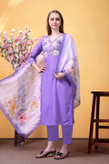 Purple Embroidered Rayon Suit Set
