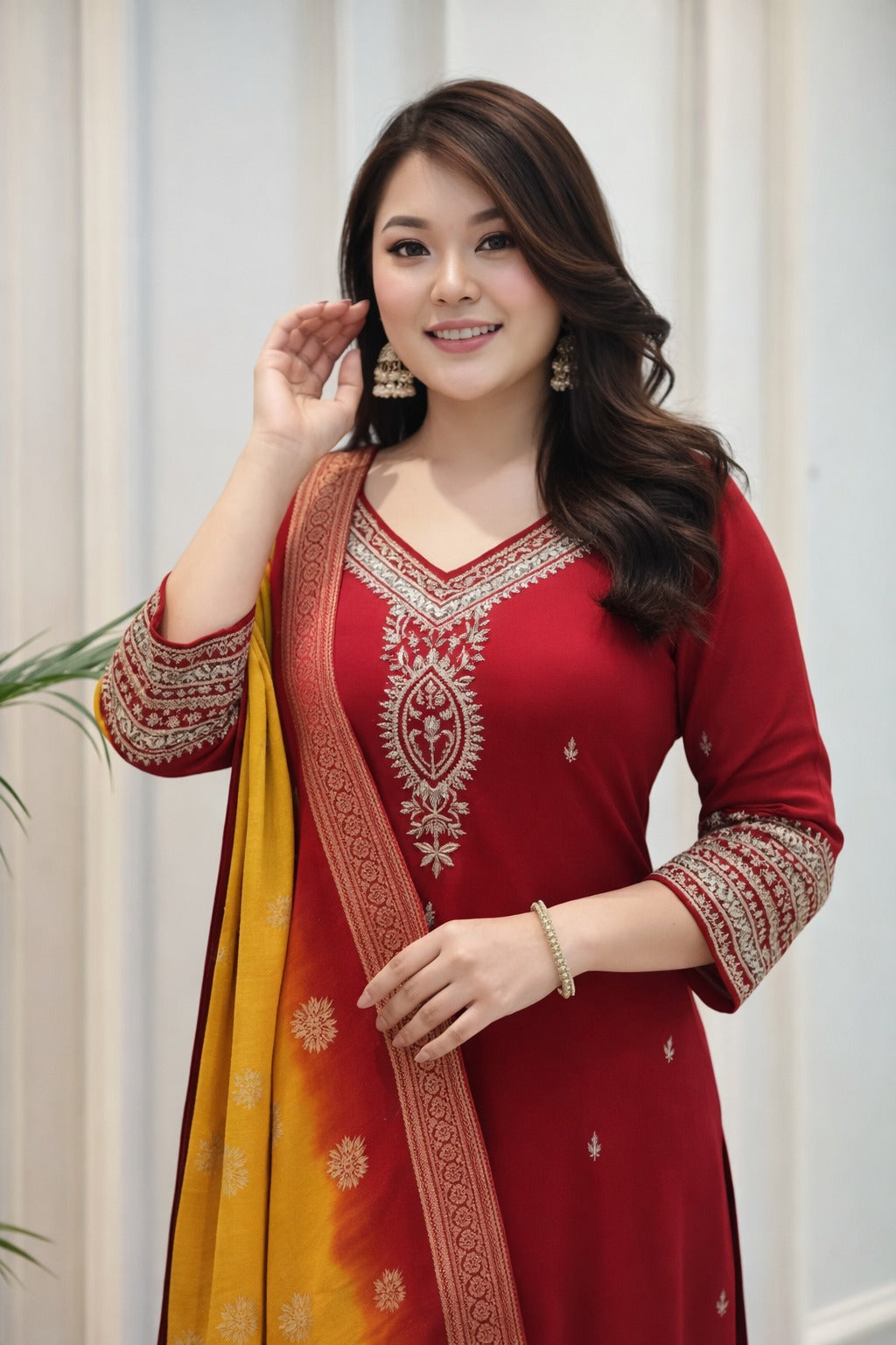 Berry Pure Silk Kurta Set with Kanjivaram Dupatta