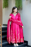 Pink Banarasi Anarkali Suit Set with Dupatta