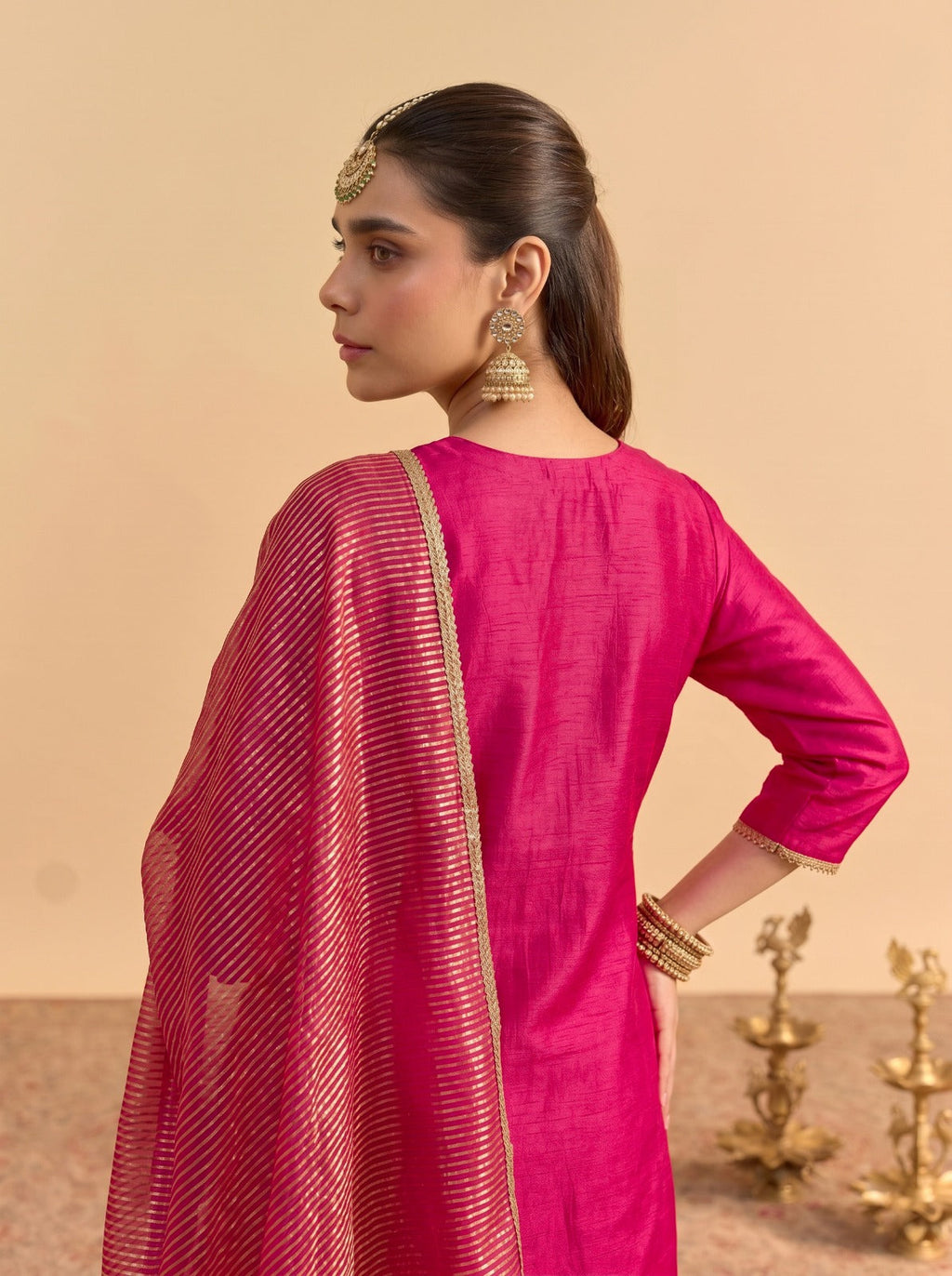 Pink Silk Blend Embroidered Suit Set