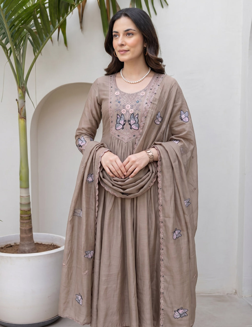 Chiku Vichitra Silk Embroidered Kurta Set