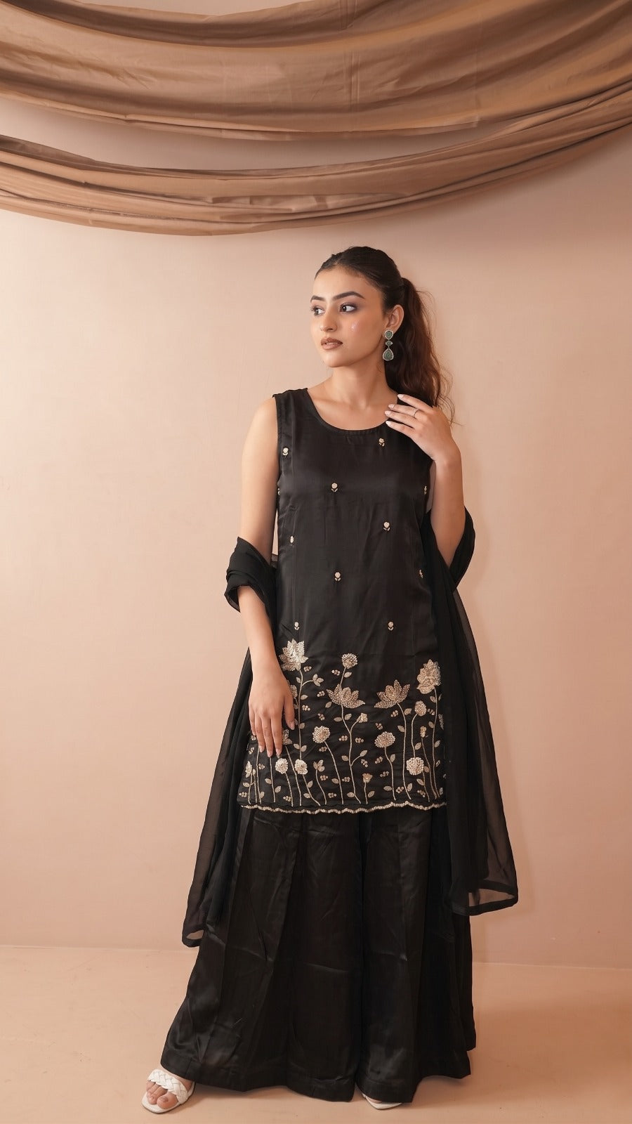 Black French Crepe Kurta Set