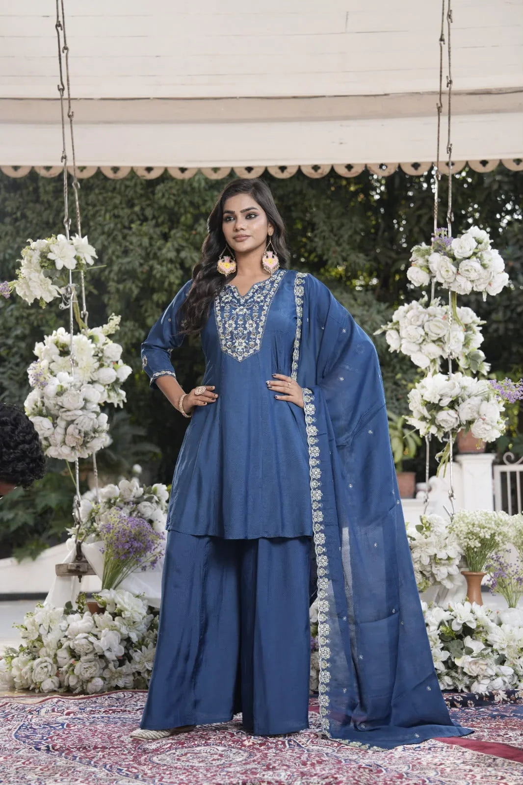 Midnight Bloom Embroidered Kurta Palazzo Set