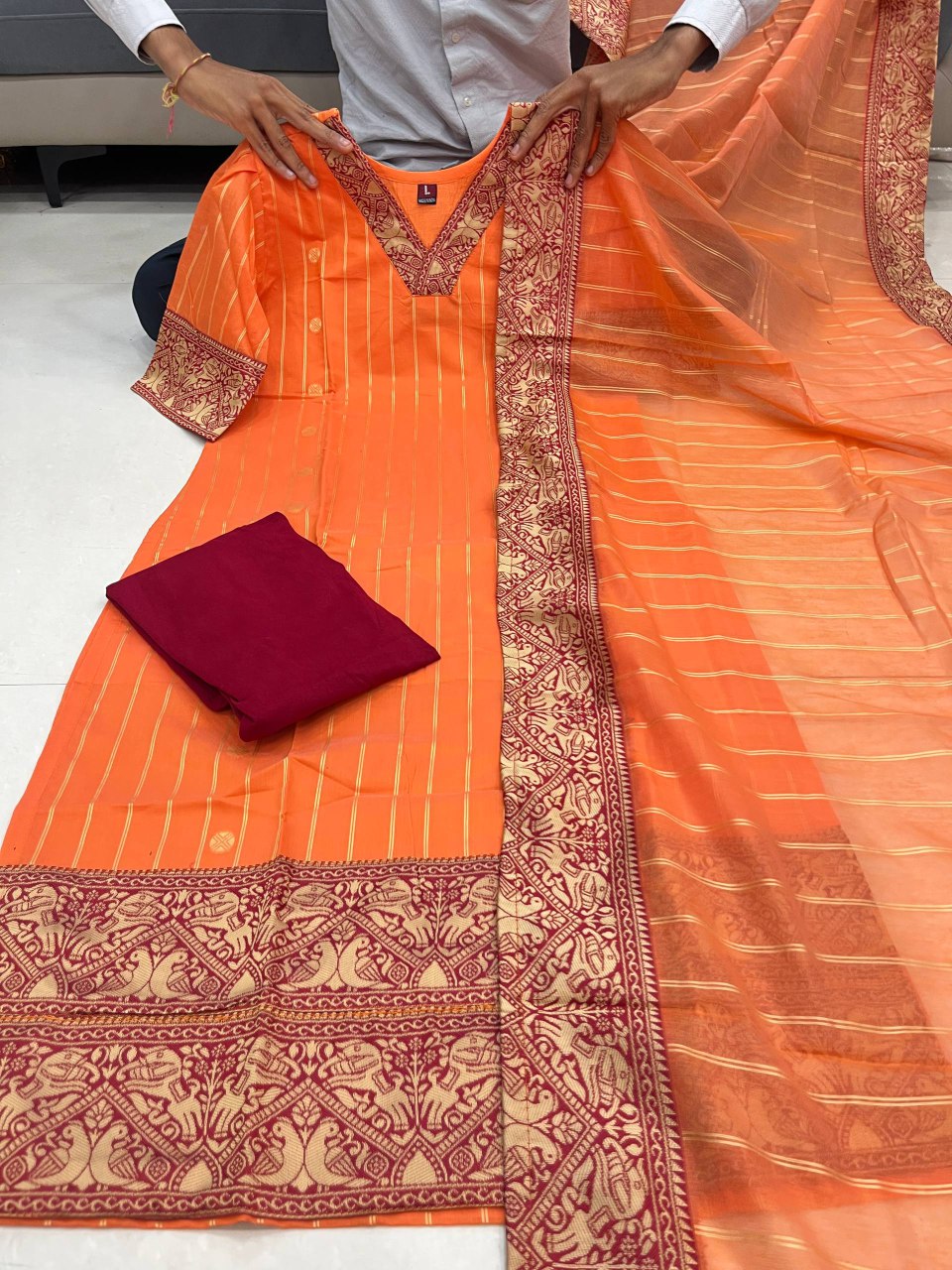 South Cotton Suit Set with Jacquard & Embroidery Work