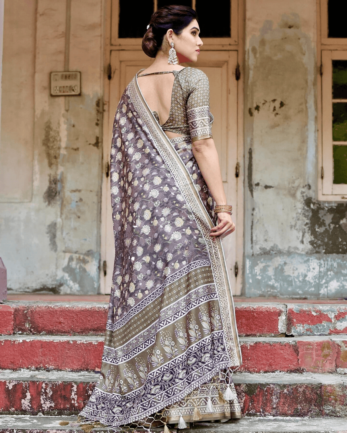 Alluring Brown Colored Jacquard Silk Saree