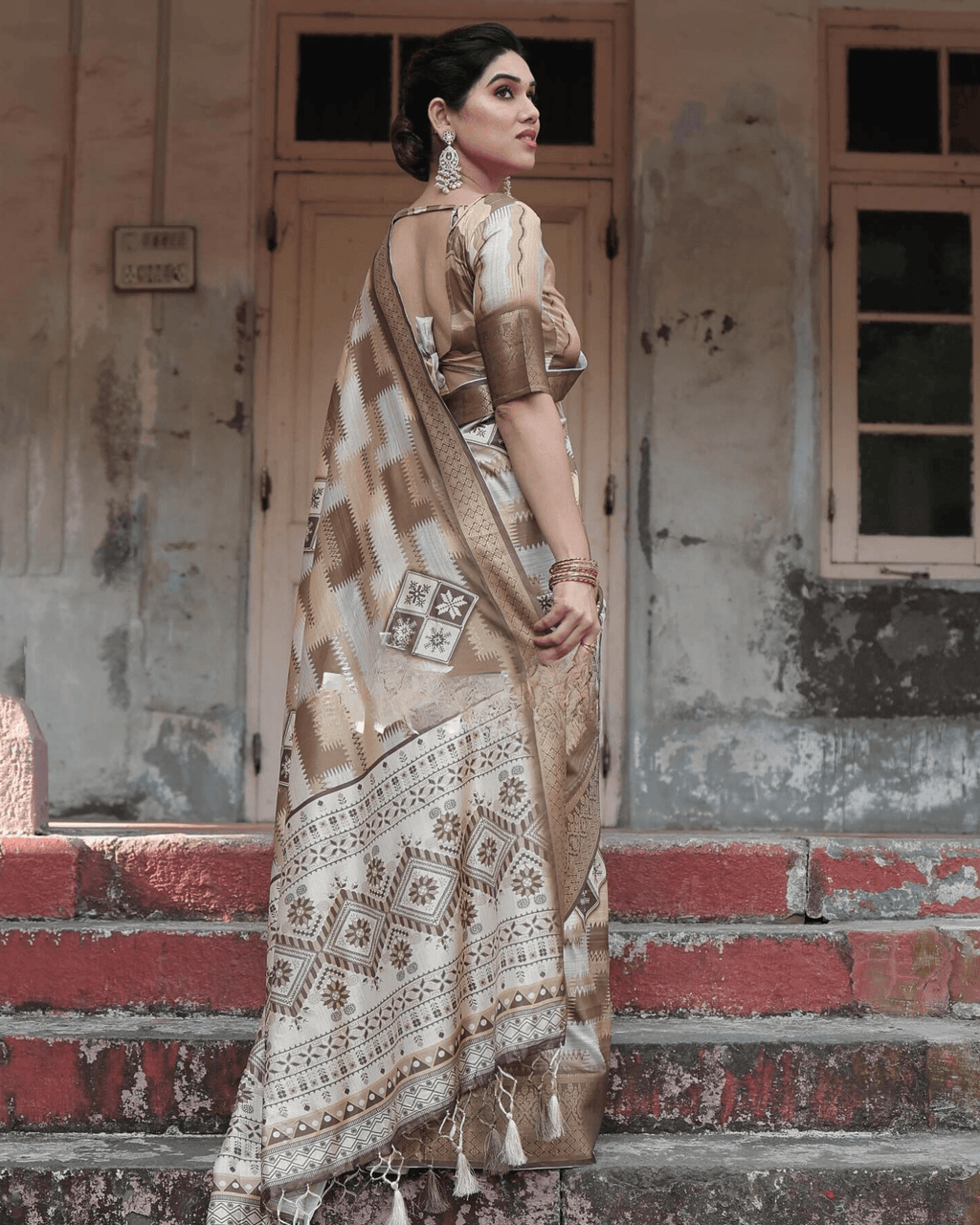 Blissful Multi Colored Jacquard Silk Saree