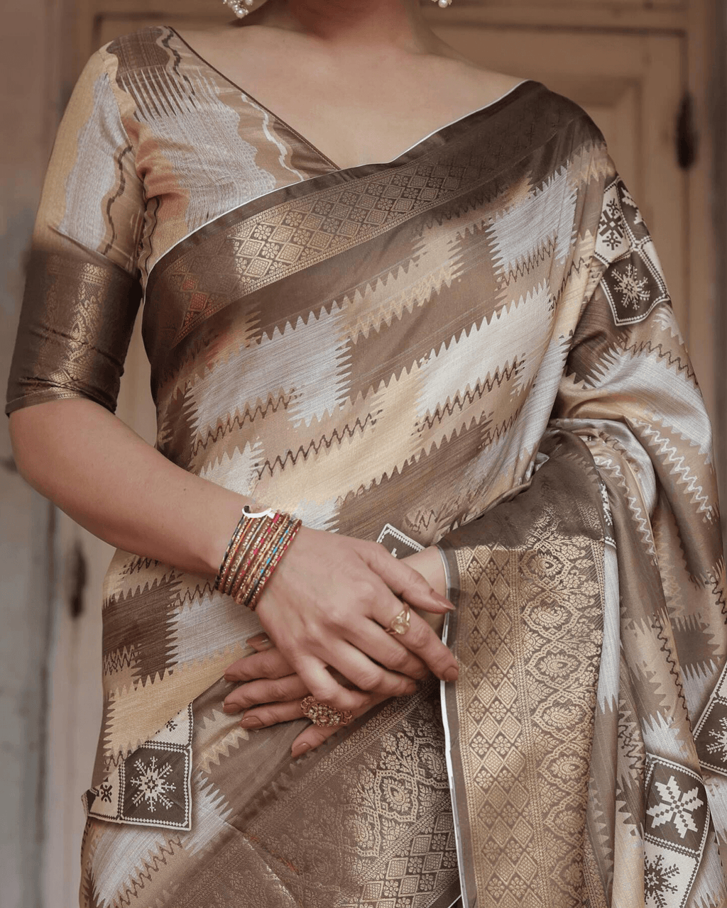 Blissful Multi Colored Jacquard Silk Saree