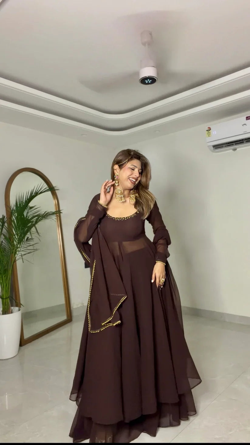Hazel Georgette Anarkali Suit Set