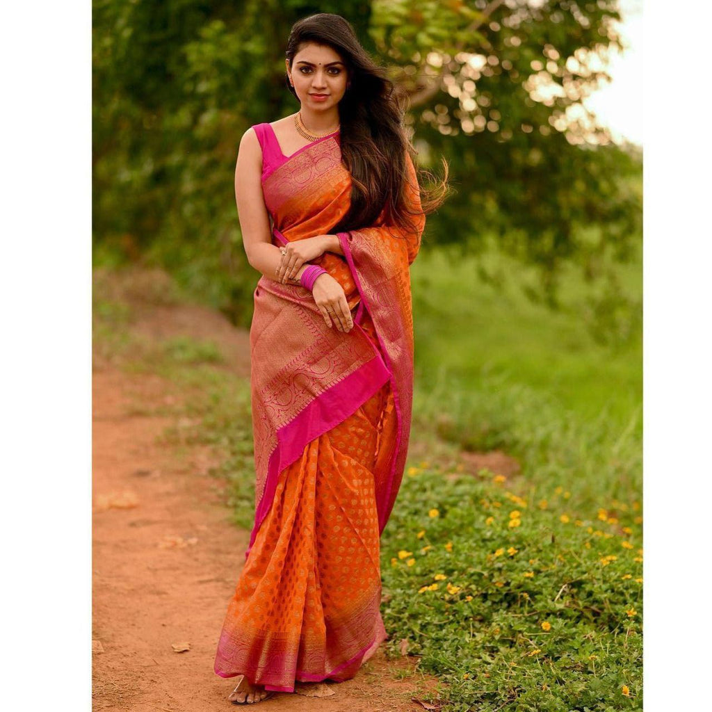 Contrast Border Banarasi Pure Silk Saree