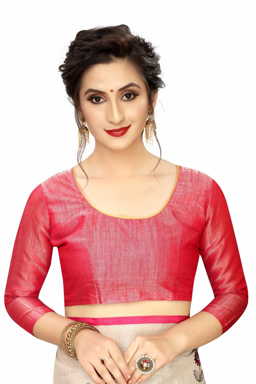 Demanding Cream And Red Colored Casual Pure Linen Saree