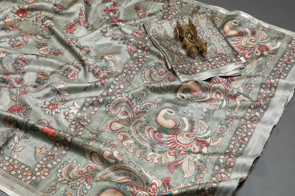 Desirable Gray Colored Cotton Linen Designer Printed Saree