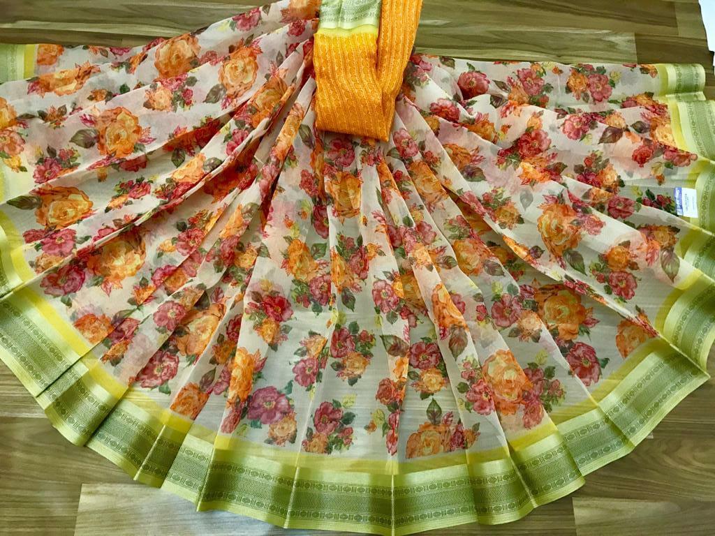 Desiring Pure Linen Multi Colored Casual Printed Saree