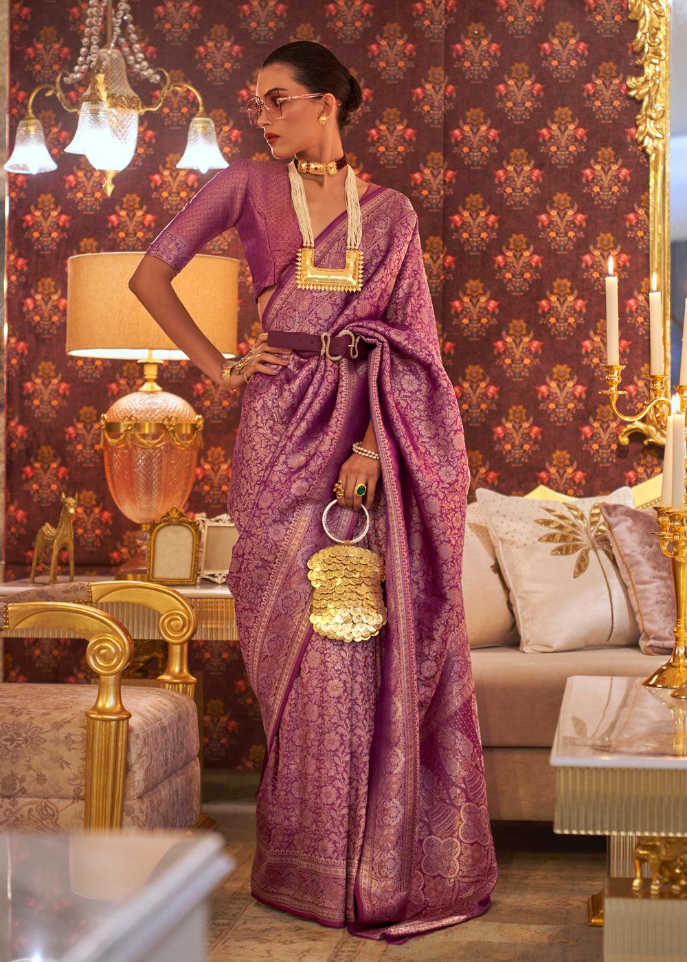 Extremely Rani Pink Colored Printed Pure Soft Silk Saree