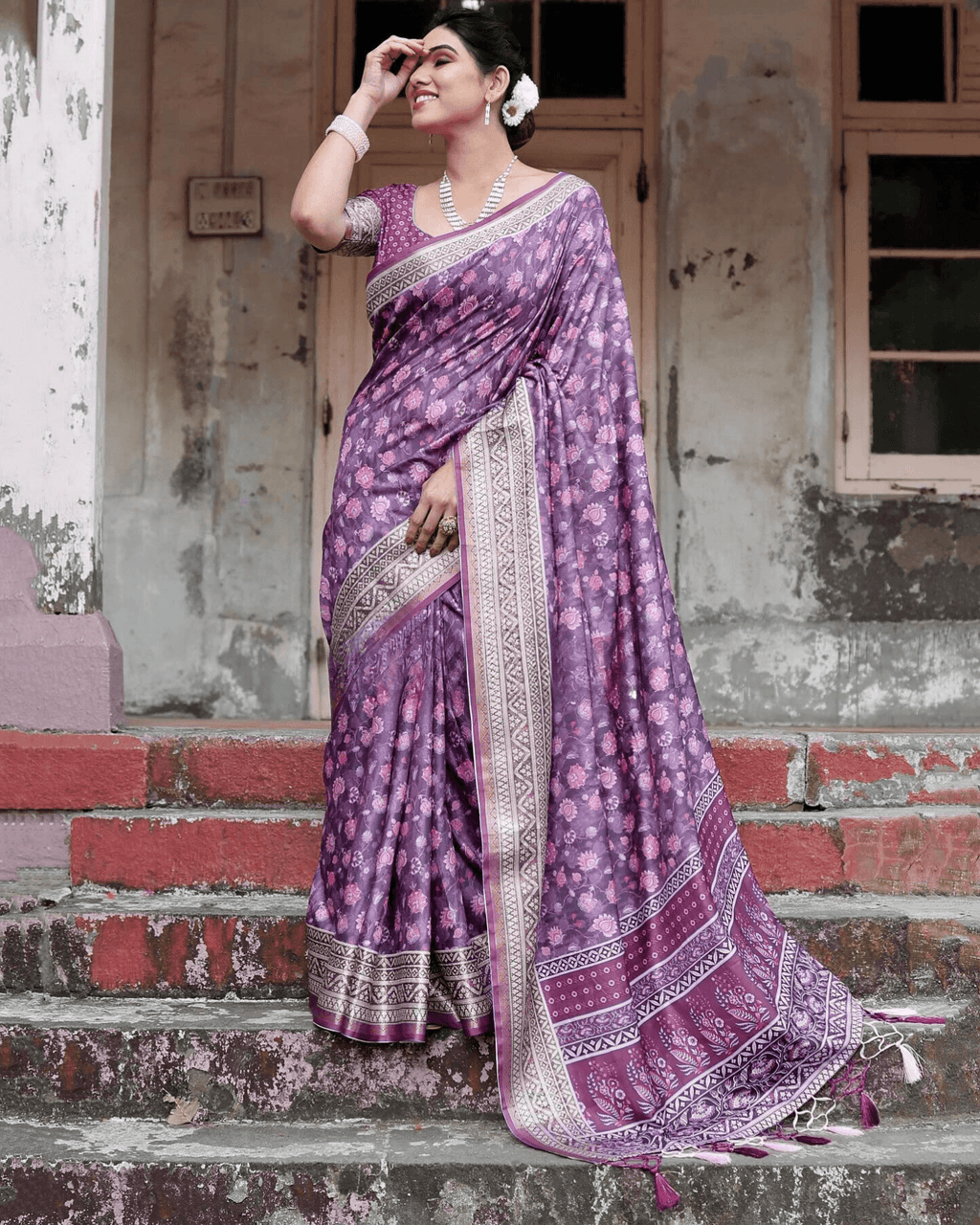Eye-catching Purple Colored Jacquard Silk Saree