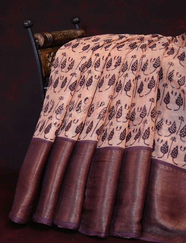 Fantastic Peach Colored Cotton Linen Designer Printed Saree