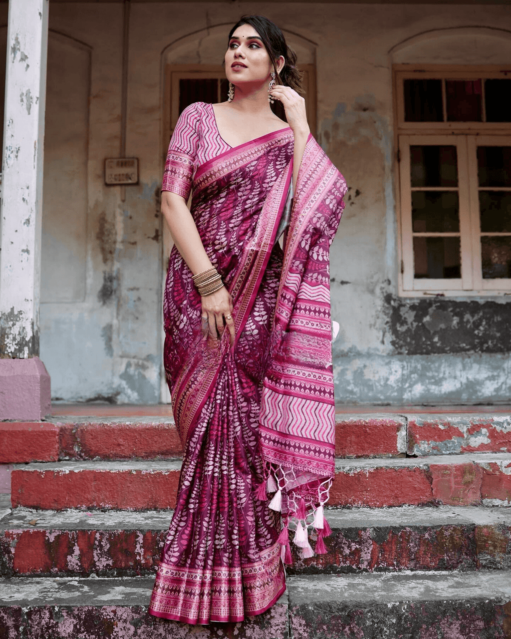 Glossy Dark Pink Colored Jacquard Silk Saree - Ibis Fab