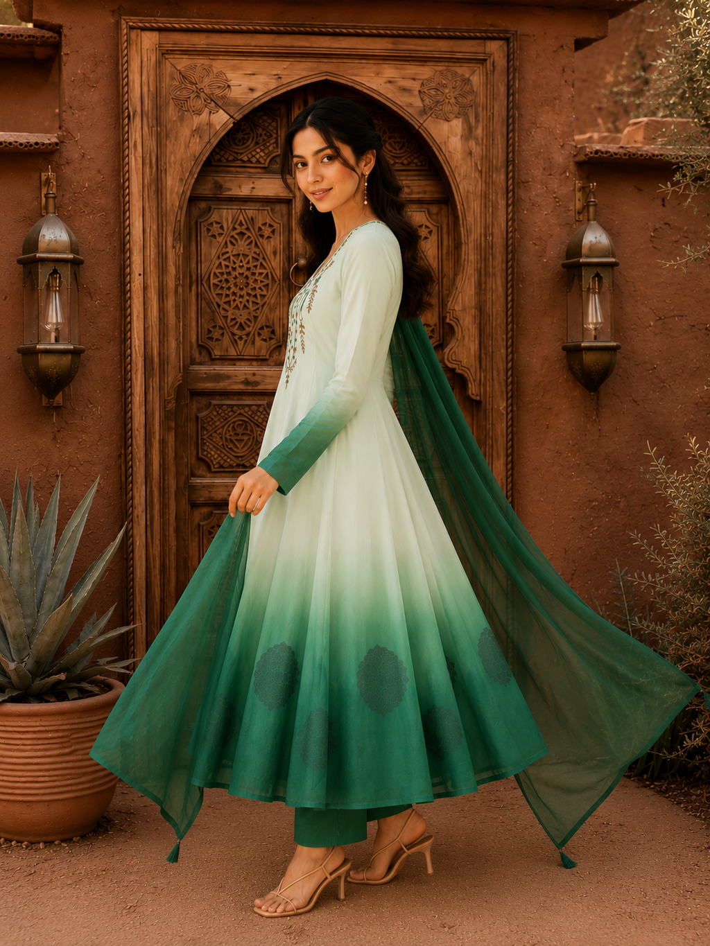 Green Embroidered Anarkali Suit Set
