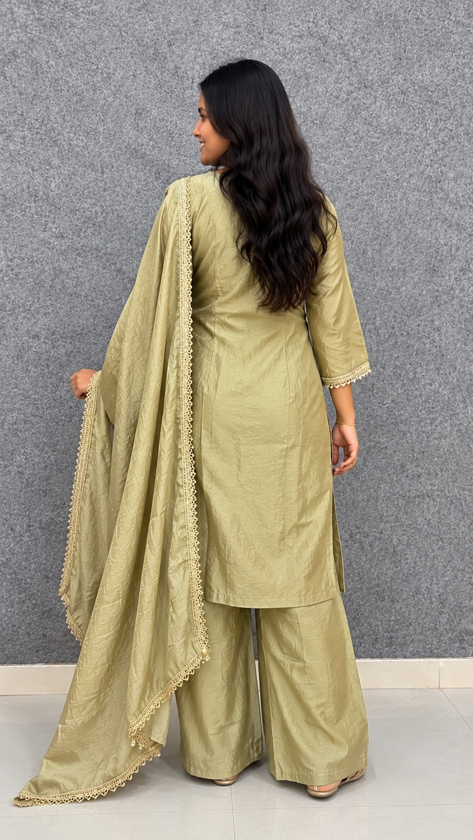 Olive Green Beads & Sequin Designer Suit Set