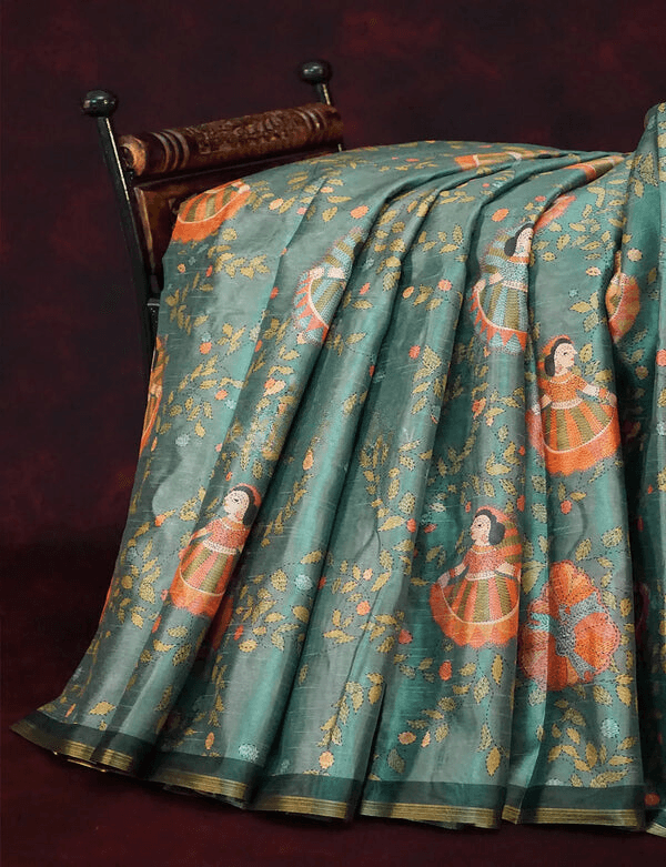 Majesty Sea Green Colored Cotton Linen Designer Printed Saree