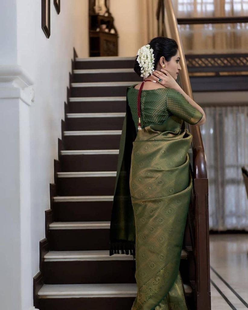 Olive Green Art Silk Jacquard Work Saree