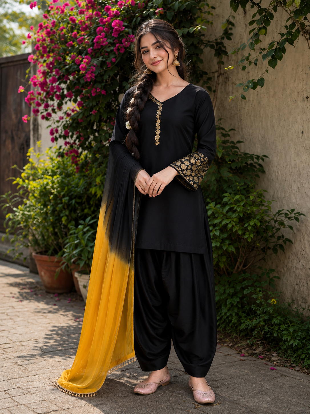 Black Embroidered Farshi Kurta Set
