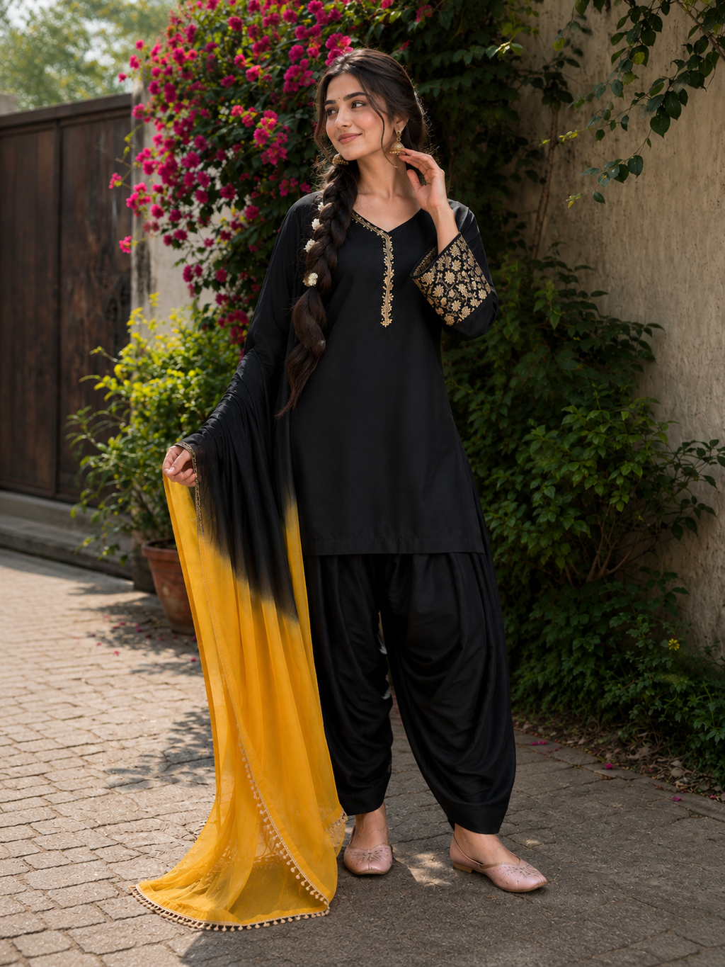 Black Embroidered Farshi Kurta Set