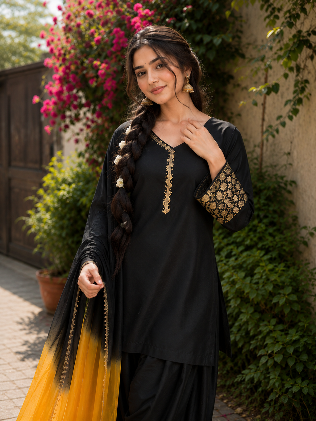 Black Embroidered Farshi Kurta Set