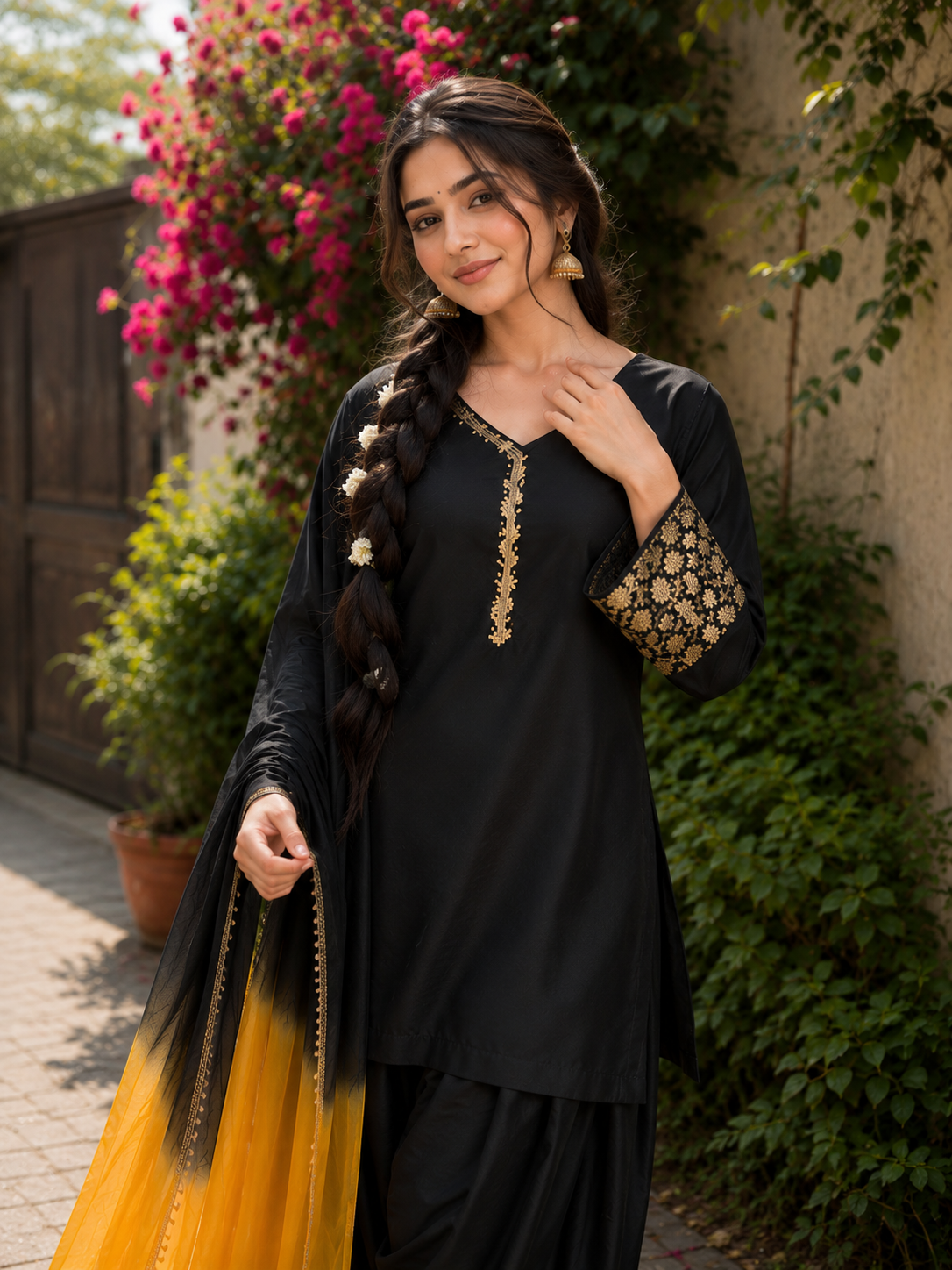 Black Embroidered Farshi Kurta Set