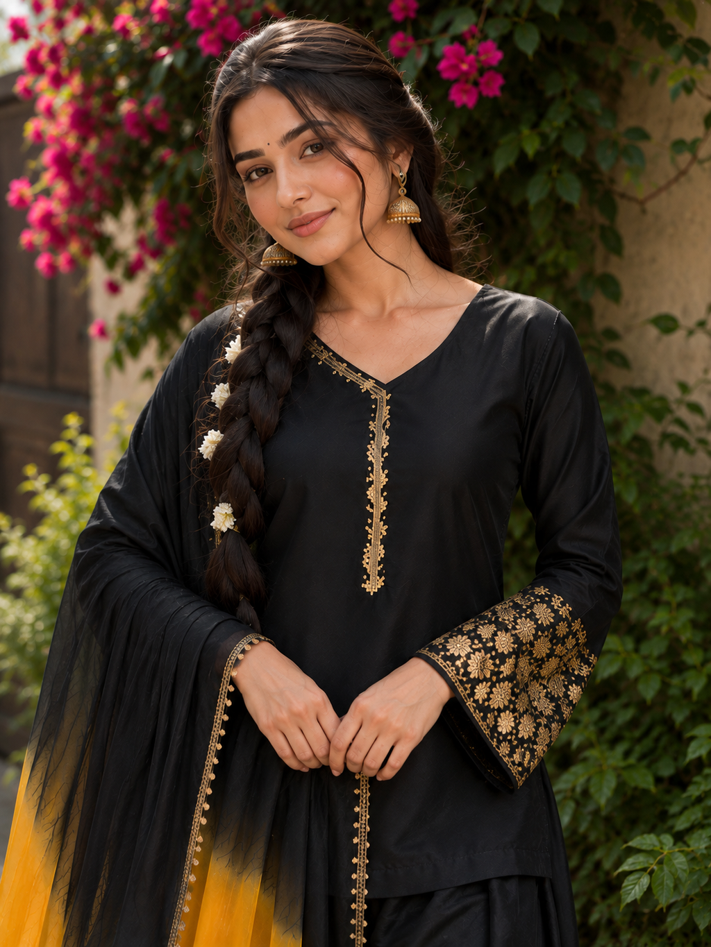 Black Embroidered Farshi Kurta Set
