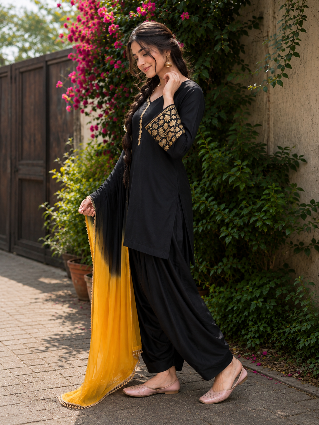 Black Embroidered Farshi Kurta Set