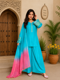 Sky Blue Embroidered Farshi Kurta Set