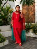 Red Embroidered Farshi Kurta Set