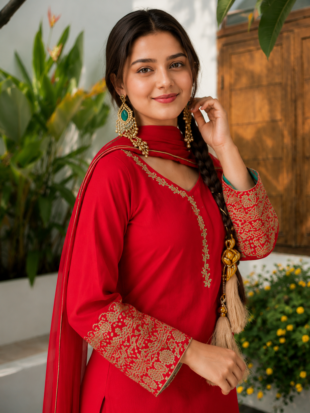 Red Embroidered Farshi Kurta Set