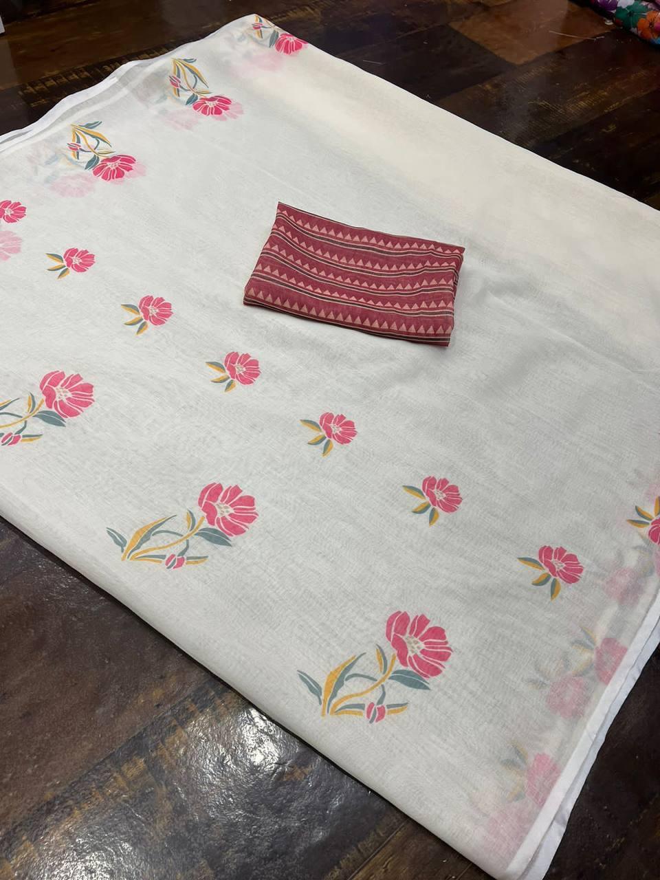 Party were Bollywood Stylish Off White Linen Saree