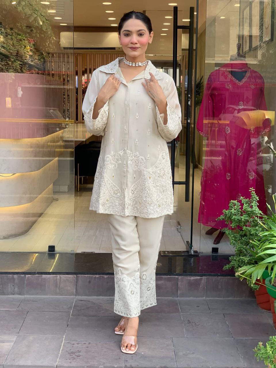 Elegant Party Wear Pure Chanderi Silk Co-Ord Set for Women