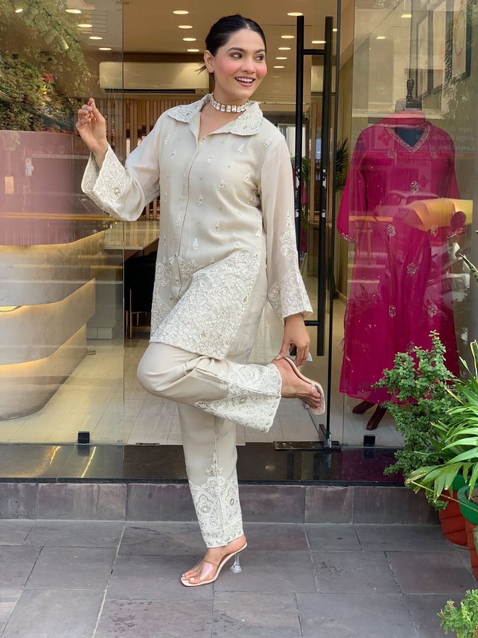 Elegant Party Wear Pure Chanderi Silk Co-Ord Set for Women