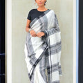 Printed White Color Pure Linen Saree With Blouse