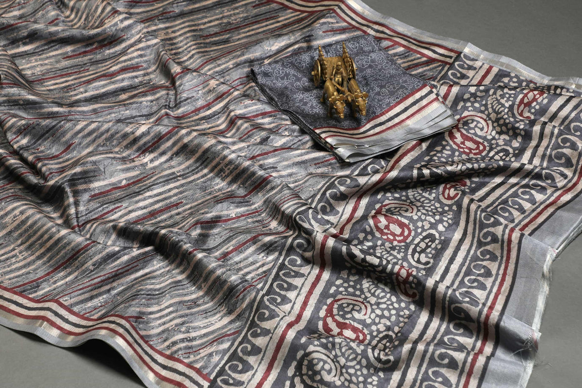 Prominent Multi Colored Cotton Linen Designer Printed Saree - Ibis Fab