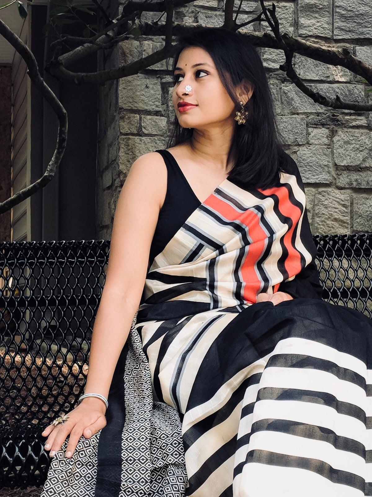 Pure linen saree in black  enchanting casual wear
